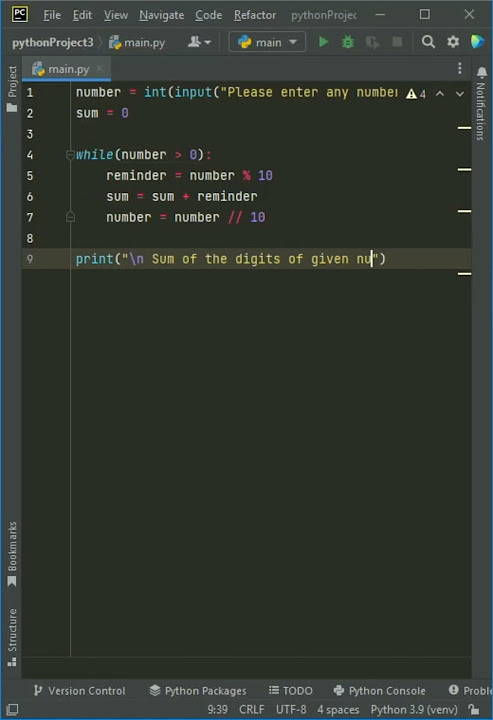 Python program to find sum of digits of a number using while loop # ...