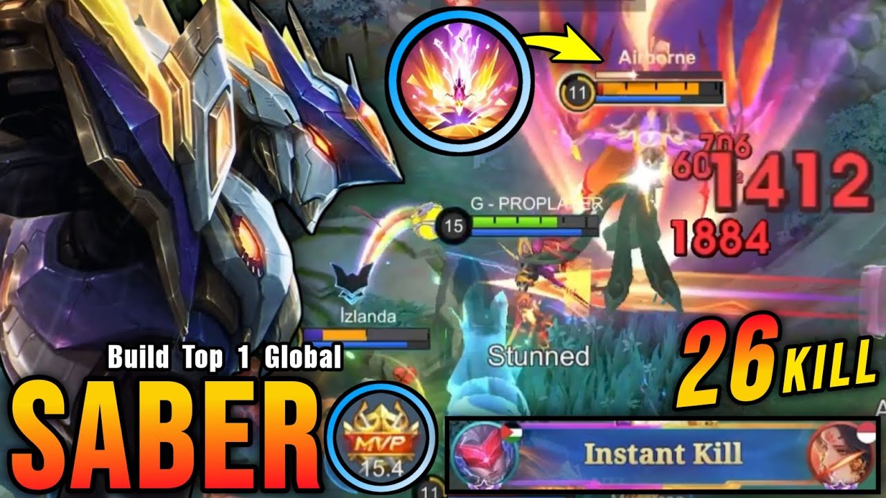 26 Kills!! Saber LEGEND Skin Brutal One Shot Ultimate!! - Build Top 1 Global Saber ~ MLBB