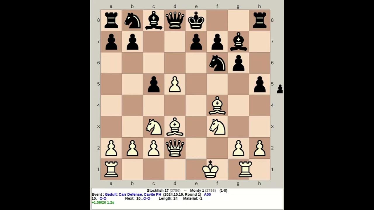 Stockfish 17 vs Monty 1 | Gedult: Carr Defense #chess - YouTube