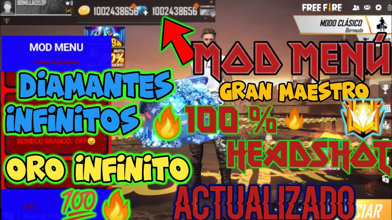 MOD MENÚ ACTUALIZADO //100% HEADSHOT 🔥 DIAMANTES INFINITOS 💯ORO ...