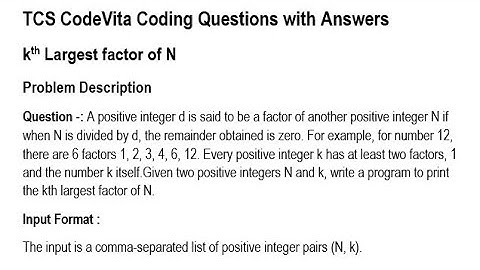 TCS CodeVita Python Coding Question *Kth Largest Factor Of N* Answer #tcscodevita #tcs #python