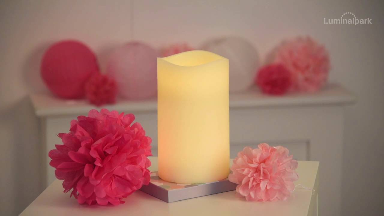 Candela in cera avorio, led bianco caldo, h. 25 cm (36574) youtube