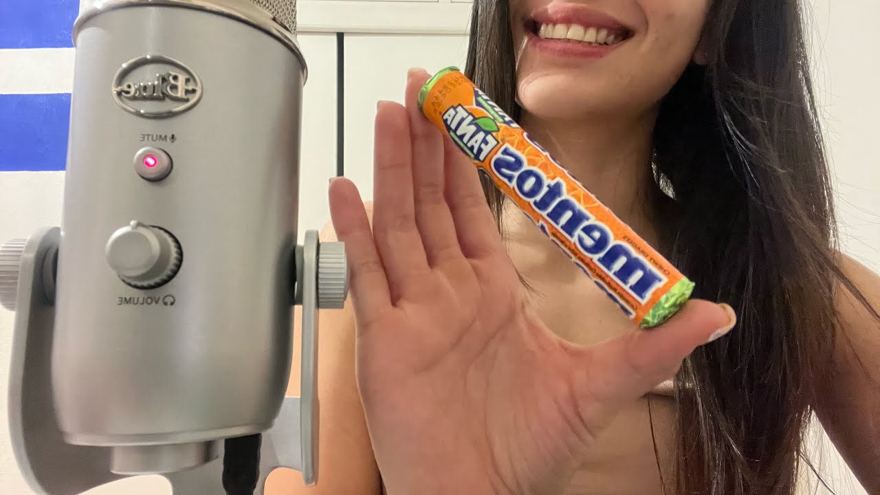 ASMR| comiendo mentos de Fanta y unboxing