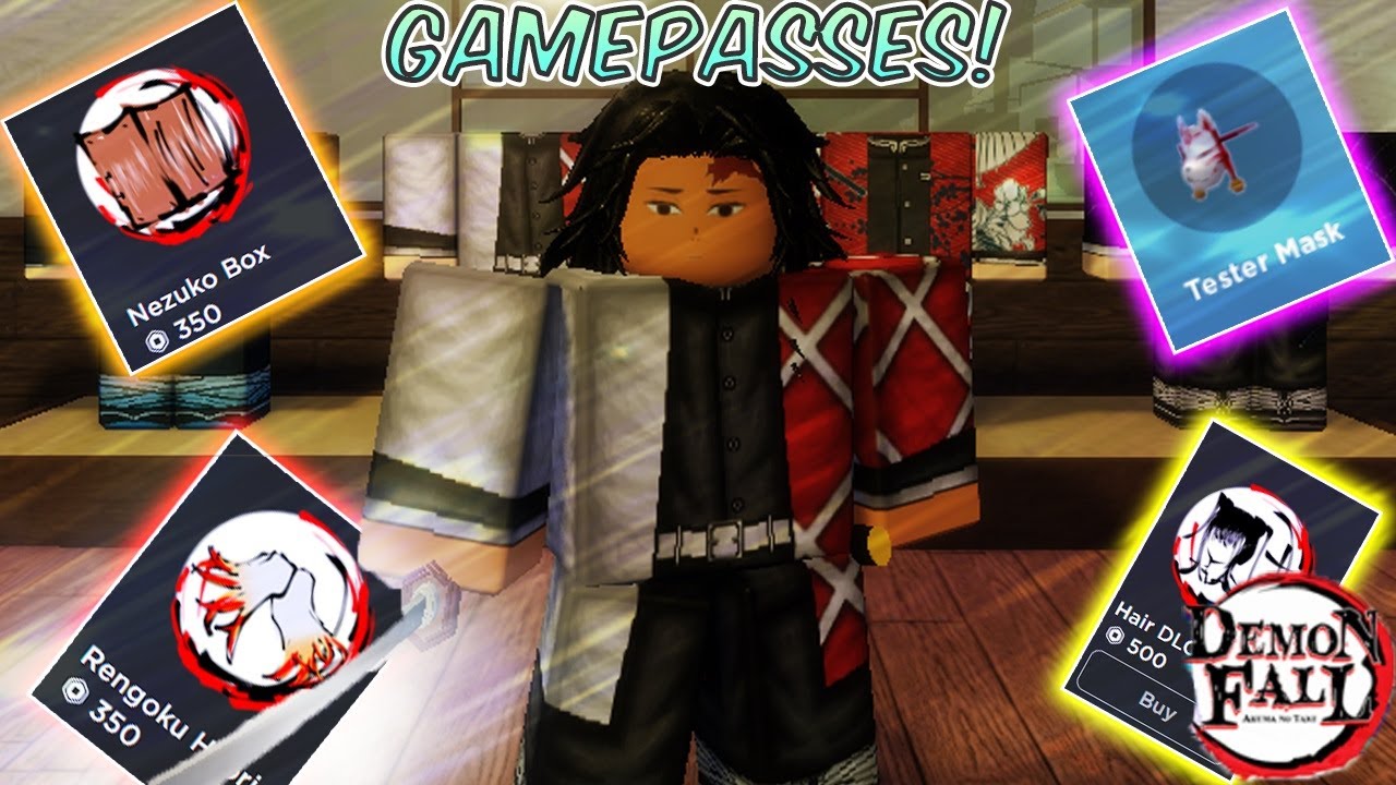 All Gamepasses & Accessories In Demonfall  Yoriichi hair, Tester Mask,  Haori's (Roblox) 