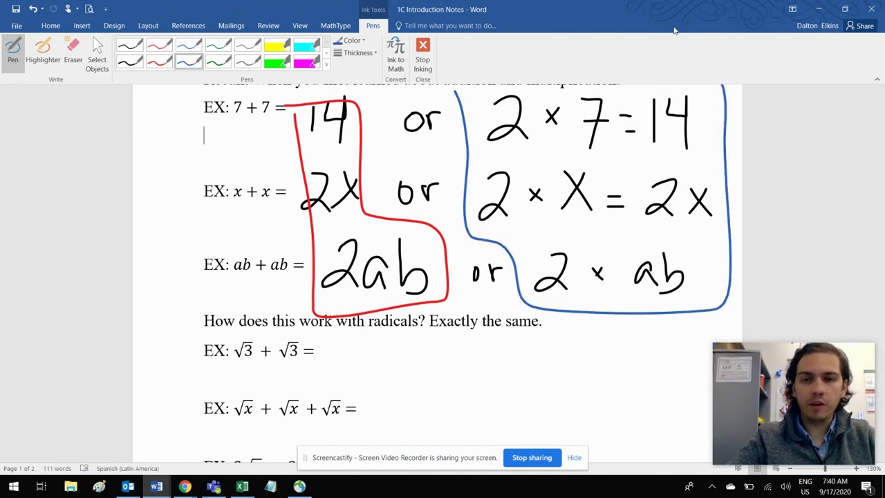 Integrated II Math KC 1 Target C Day 1 Notes Part 1 - YouTube