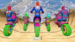 Team Spiderman Falling from Longest Ramp in GTA 5 - Jumping from Highest in GTA 5 😲