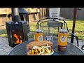 Amber ale and smokies outside by the fire