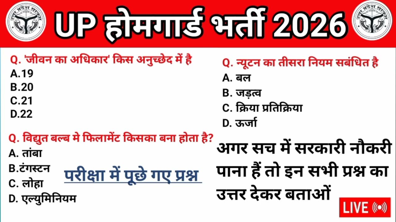 Up Homeguard | Important GK Questions in Hindi | Competitive Exam | SSC UP Police Railway