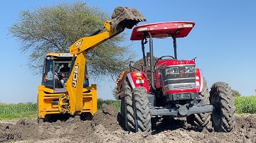 JCB 3dx Xpert Loading Mud in Trolley Mahindra Arjun NOVO 605 Eicher 485 Eicher 242 Tractor