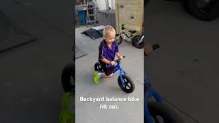 Backyard balance bike session. #bikes #mtb #balancebike #jumps #tricks