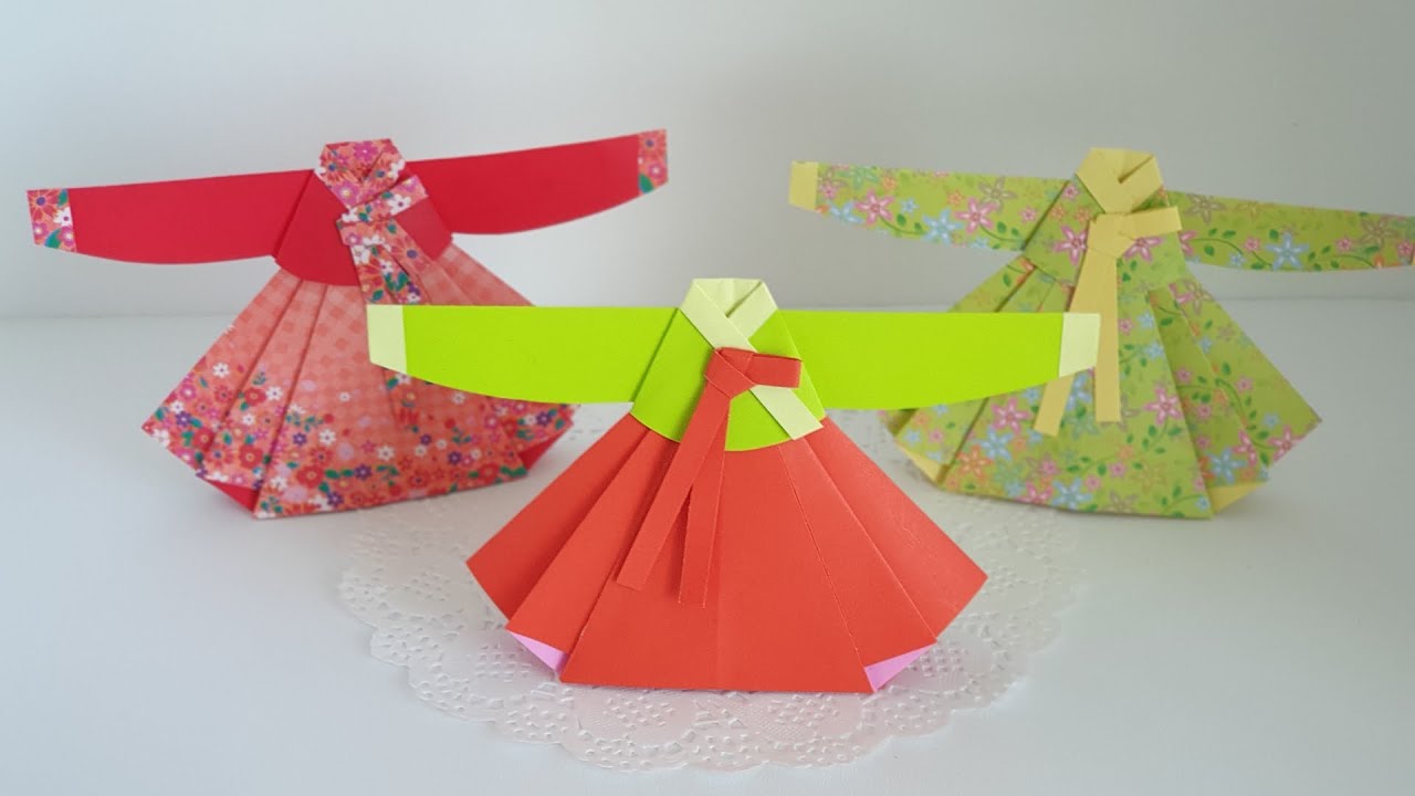 한복종이접기 Korean hanbok origami 여자한복접기 한복만들기 한복접기 신기한종이접기 쉬운종이접기 색종이접기 송송종이접기(song-song origami)