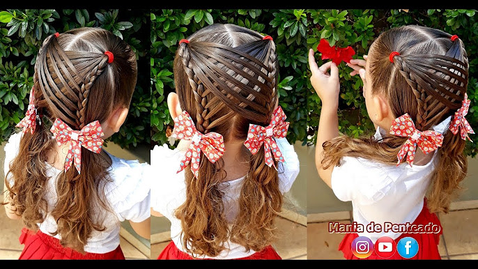 Penteado Infantil de ligas coloridas em tiara, meio preso, amarração ou