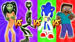 Bad Santa vs Sonic vs Minecraft - El Chombo, Funny Alien, Color Dance Challenge, Green Alien