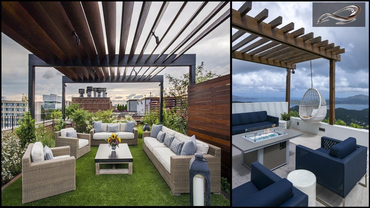 Modern Roof Top Terrace Design Wooden Pergola Design Roof Top 
