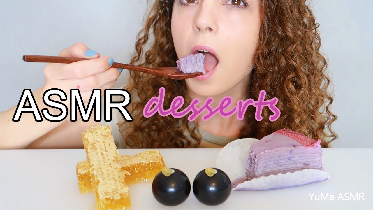 ASMR HONEYCOMB, CREPE CAKE, KYOHO JELLY MUKBANG (no talking) - eating sounds