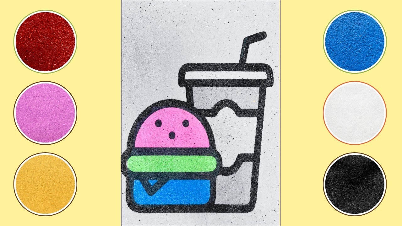 Tô Màu Tranh Cát Hamburger & Nước Ngọt cho Bé 🌈✨
