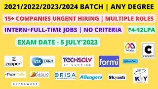 15+ Urgent Hiring | 2021/2022/2023/2024 batch | Any Degree | Multiple roles | ₹4-12Lpa