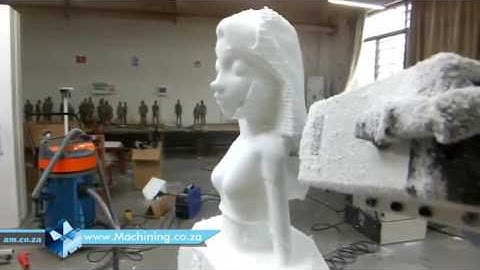 Female Bust Statue Carved Out on EPS Foam by 6 Axis Industrial Robotic Arm Plus 1 Rotating Axis Mill