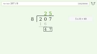 207/8 Long Division — Step-by-Step | Tiger Algebra Solver