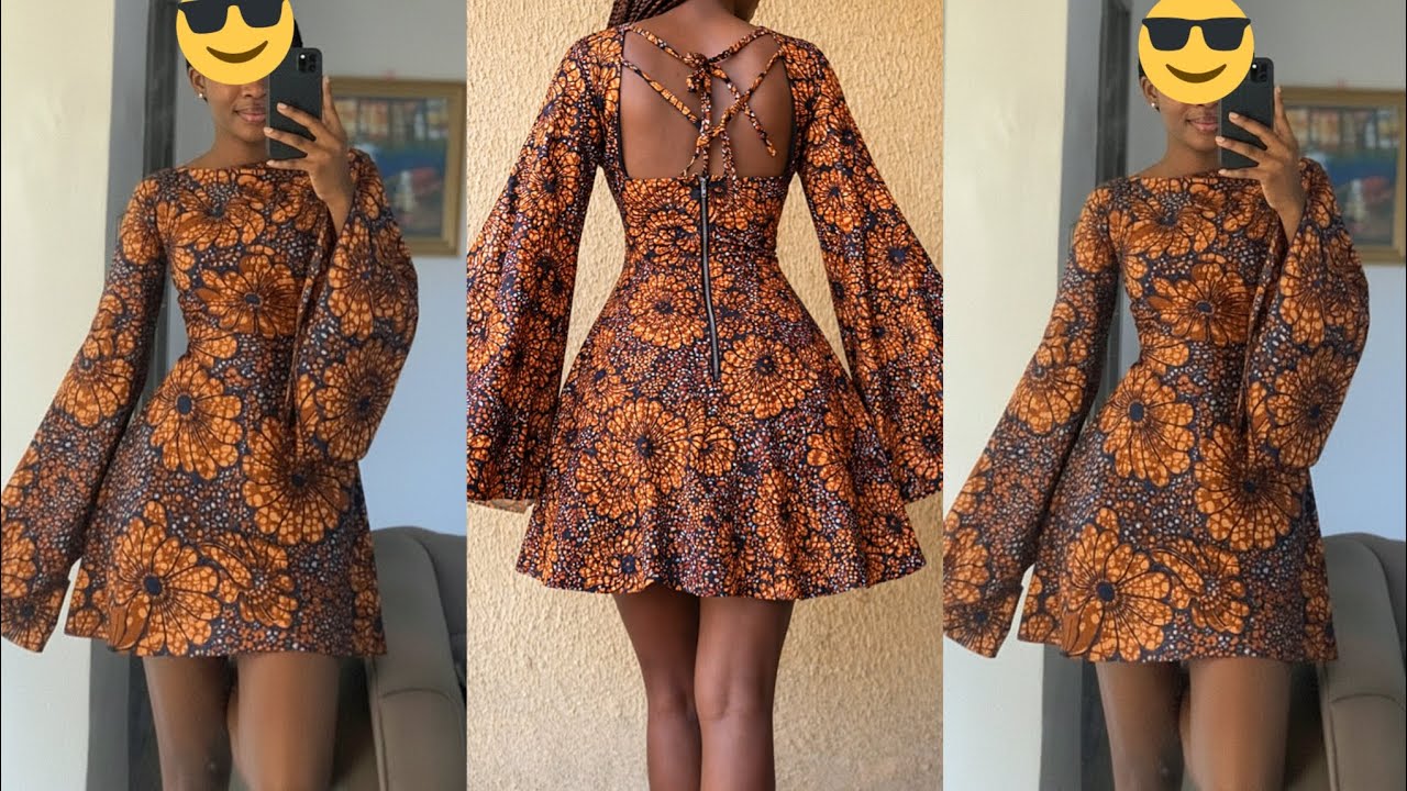 How To Make A Gorgeous A_Line Dress With Dramatic Bell Sleeves And A Fancy Back Neckline Design.