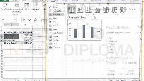 Insert in the same sheet as the pivot table, a clustered column pivot chart, derived from the...
