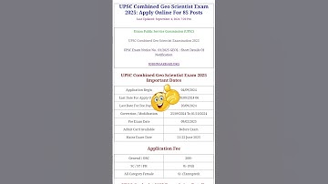 UPSC Combined Geo Scientist Exam 2025: Apply Online for 85 Posts #govtjobs #upscexam #upsccse