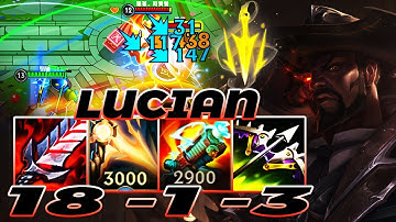 WILD RIFT LUCIAN ADC GAMEPLAY | 18 -1 -3 MVP | LUCIAN BUILD RUNES