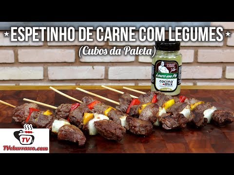 Como Fazer Espetinho de Carne com Legumes (Cubos da Paleta) - Tv Churrasco