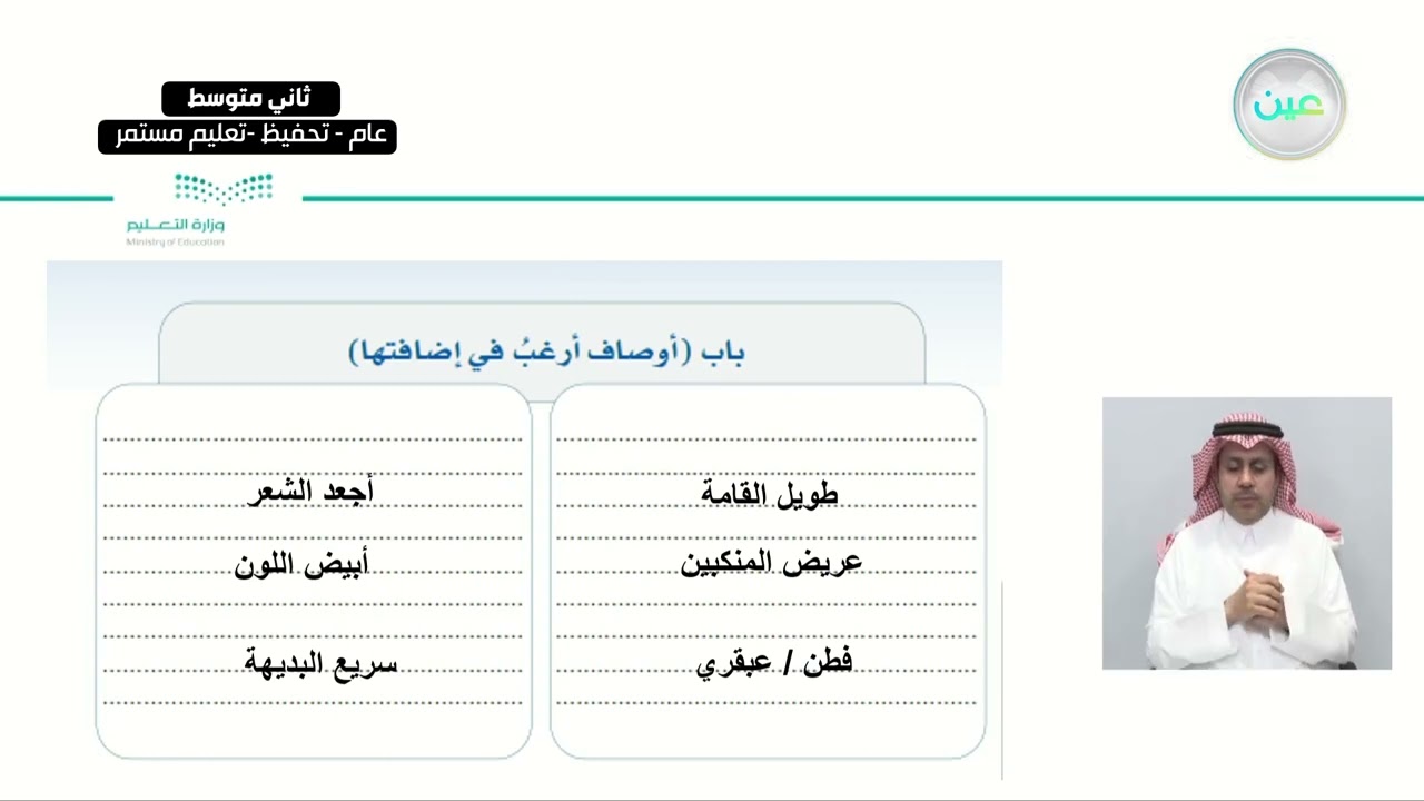 استراتيجية الكتابة+ ( كتابة نص وصفي) - لغتي الخالدة - ثاني متوسط
