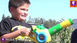 Leaf Blower PRANK on HobbyDad! Blown Away Bubbles + Little Tykes Family Fun Toy Review HobbyKidsTV