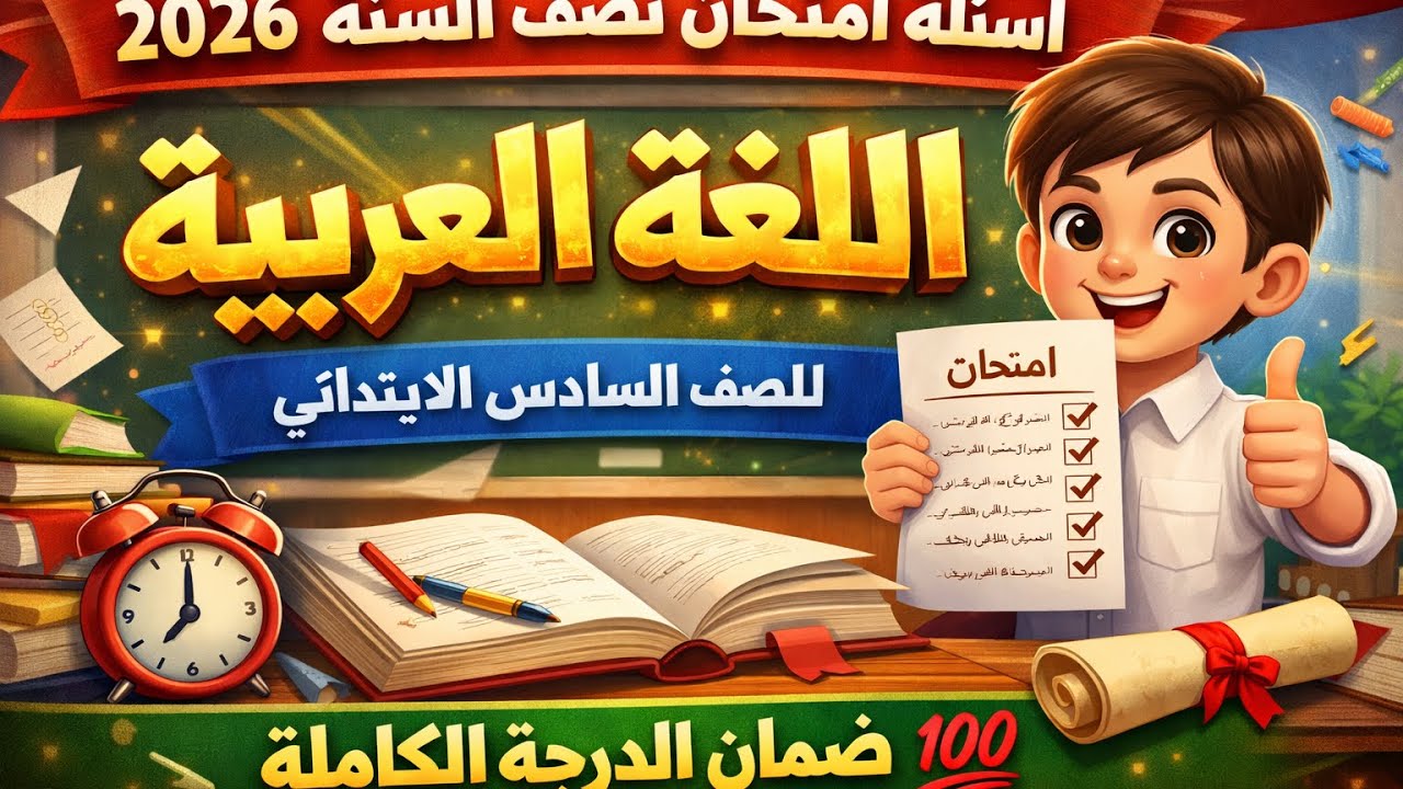حل نموذج اسئلة امتحان نصف السنة 2026 اللغة العربية للصف السادس الابتدائي - ضمان الدرجة الكاملة 💯