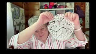 How many knitters does it take to starch a doily? 05/24/25
Cindy says she needs to starch the doily she made for her Level 3 submission to TKGAs Master Hand Knitter certification program. Can you believe it? This led to quite a discussion with many suggestions and a few possible alternatives.
This is our weekly meeting of Phrancko Sweater knitters. You can generate your own custom-fit Phrancko Sweater pattern at Phrancko.com to create your own sweater that fits perfectly using whatever gauge you want. How many knitters does it take to starch a doily? 05/24/25