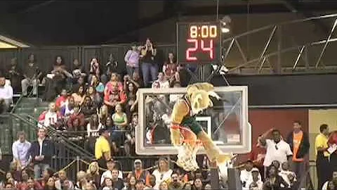 NBA mascot hits halfcourt shot off another mascot