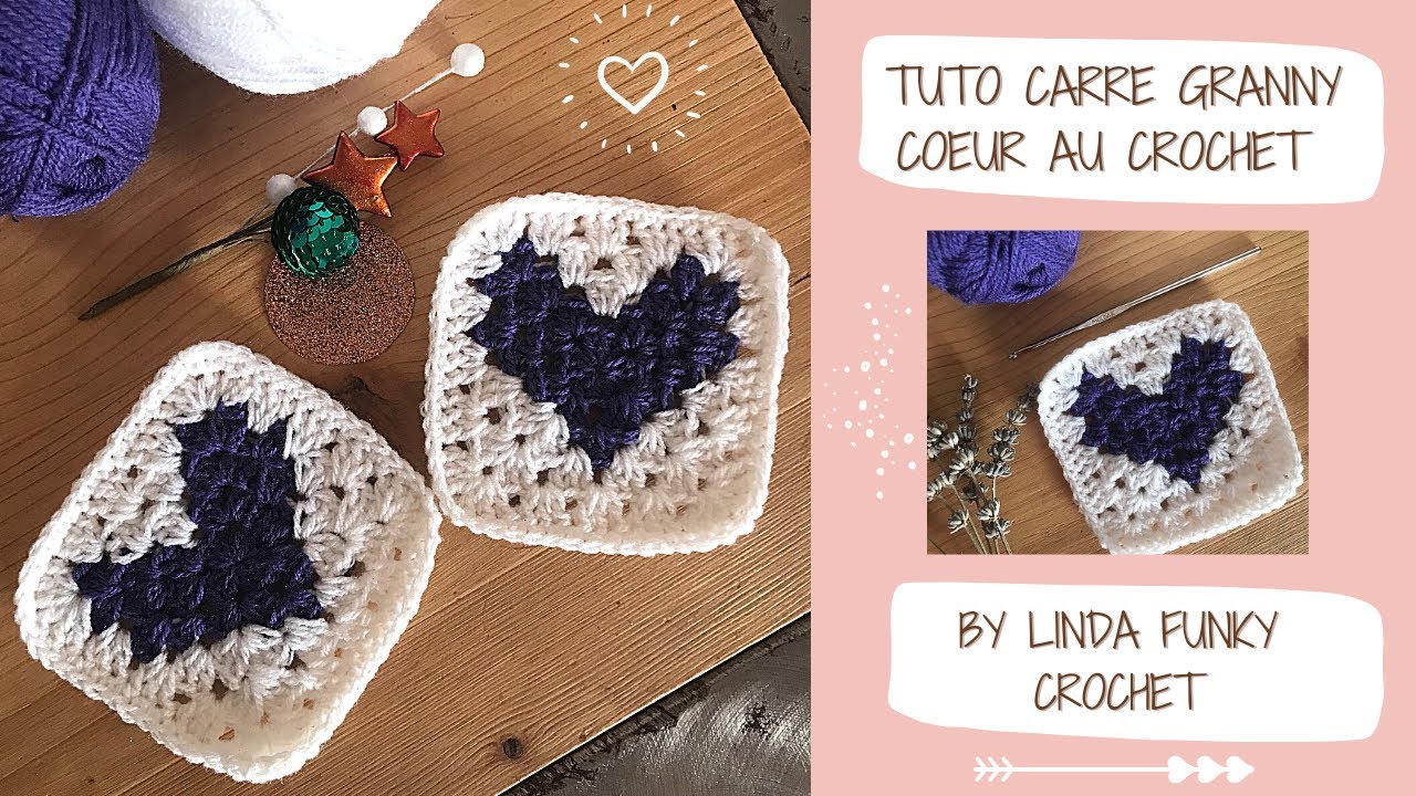 COMMENT FAIRE UN CARRE GRANNY COEUR AU CROCHET💜HEART GRANNY SQUARE🤎