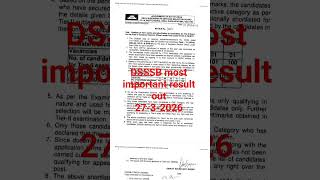 DSSSB most important result out 27-3-2026#dsssb2025