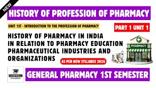 History of profession of pharmacy in india | pharmacy education | Part 1 Unit 1 | General Pharmacy Guide