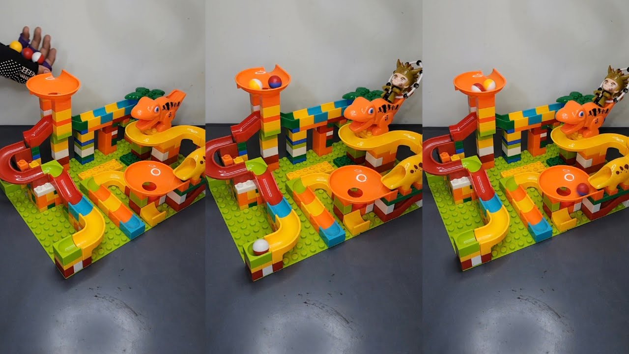 Satisfying Marble Run ASMR Big Dinosaur and marble launcher course