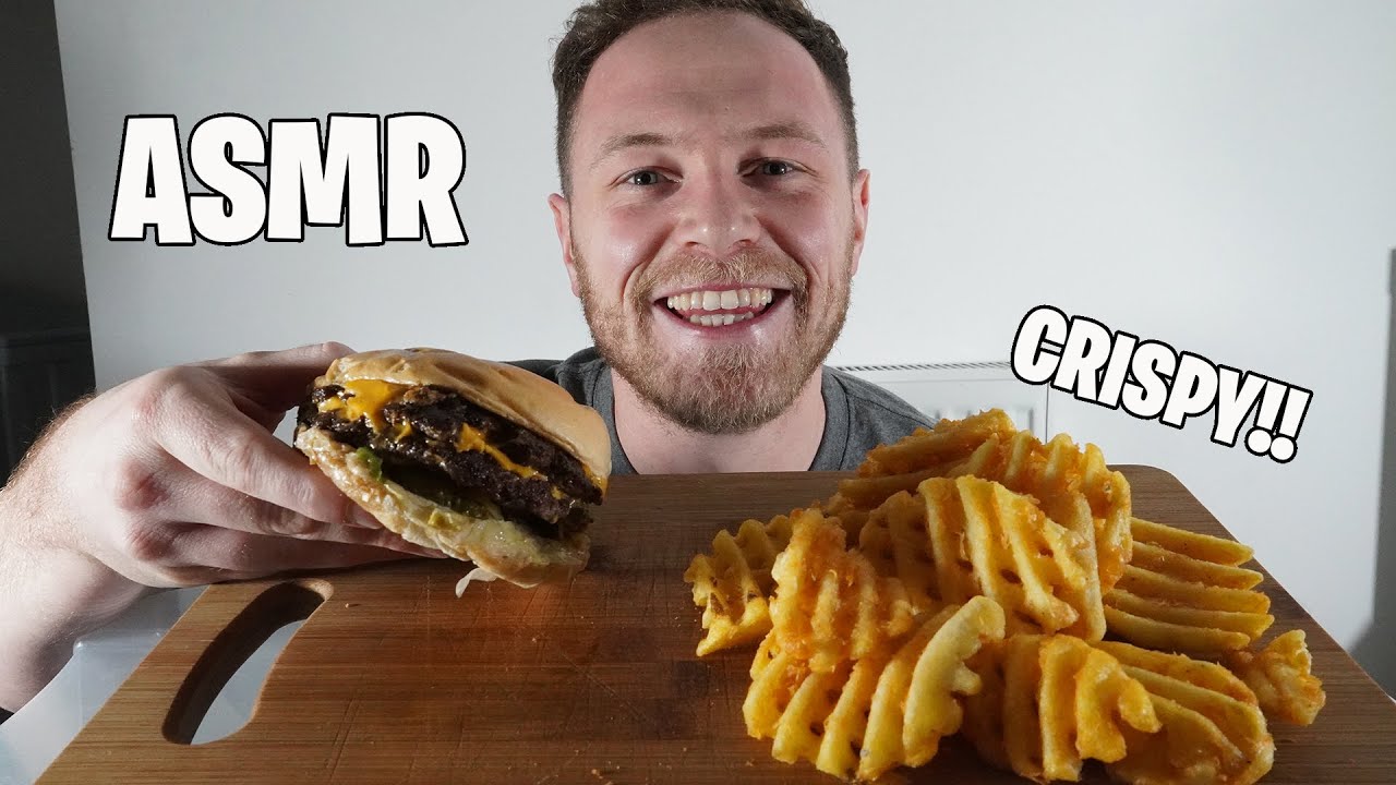 ASMR Extreme Crunchy Waffle Fries and Cheese Burger YouTube
