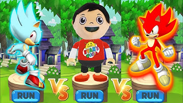 Tag with Ryan vs Sonic Dash - Ryan vs Ice Super Sonic and Fire Super Sonic Run Gameplay