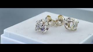 Gia (F Si 2 .92 Ct) Round Diamond Solitaire Stud Earrings 14K White Gold