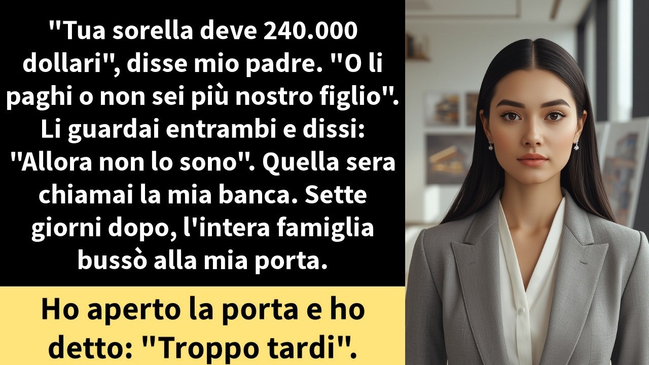 Venerdì scorso mio padre mi ha fatto sedere al tavolo della cucina e mi ha detto che dovevo pagare trecentomila dollari, altrimenti non ero più sua figlia. Ha detto che era un debito di mia...