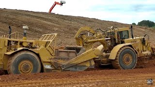 CAT 627F Scrapers Working To Get a Few Loads