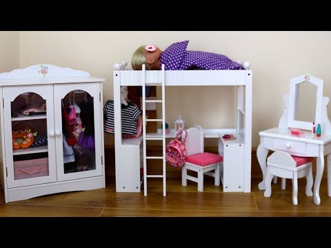 dolls-double-bunk-bed-desk-closet-&-dressing-table-unboxing--baby-born-bedroom-after-school-routine