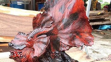 Tượng gỗ cá xiêm gỗ trắc cao 48 ngang 52 sâu 35 lh 0987336318