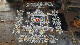 Rathasaptami Special Beautiful 3 Ratham Muggulu Friday Lotus Muggulu With Side Border Design For Muggulu