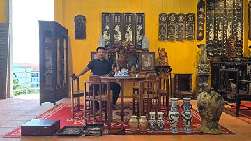 21/04/2025 Bộ bàn ghế cẩm lai đút gọn, tủ chè xưa, bình gốm sứ, đồ gốm sứ tàu, khay trà, lục bình sứ