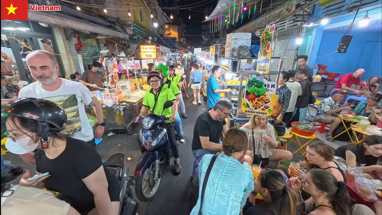 Many foreigners travel eat and drink, Ho Thi Ky night market, Ho Chi Minh City, Vietnam