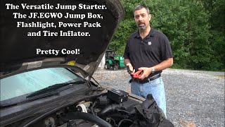 The Versatile Jump Starter.  The  JFEGWO 8250 Jump Starter, Air Compressor and Flashlight.