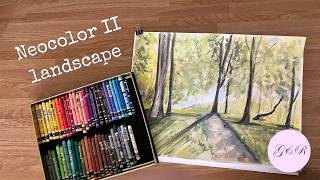 Easy Summer Landscape with Neocolor II Crayons | Step-by-Step Water-soluble Crayon Tutorial