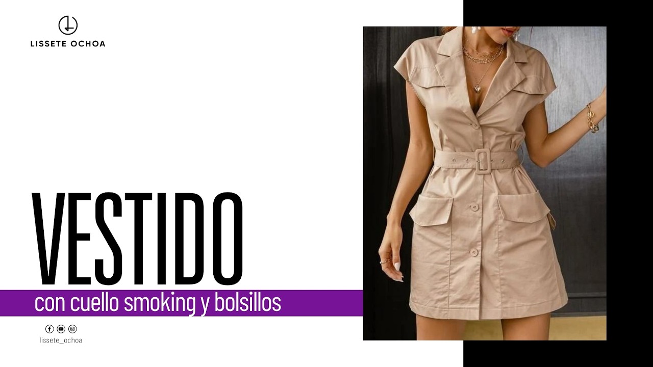 Vestido SAFARI con cuello SMOKING y bolsillos al frente👉 #LisseteOchoa #AltaCosturaAdictas